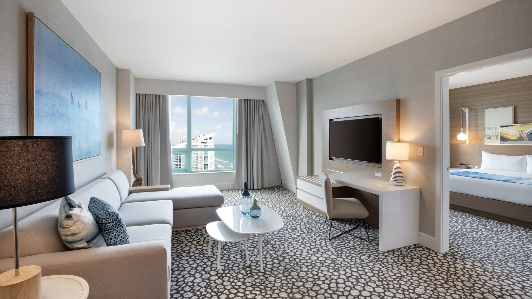 Living area in Diplomat Suite, 1 King Bed, Intracoastal View at The Diplomat Resort