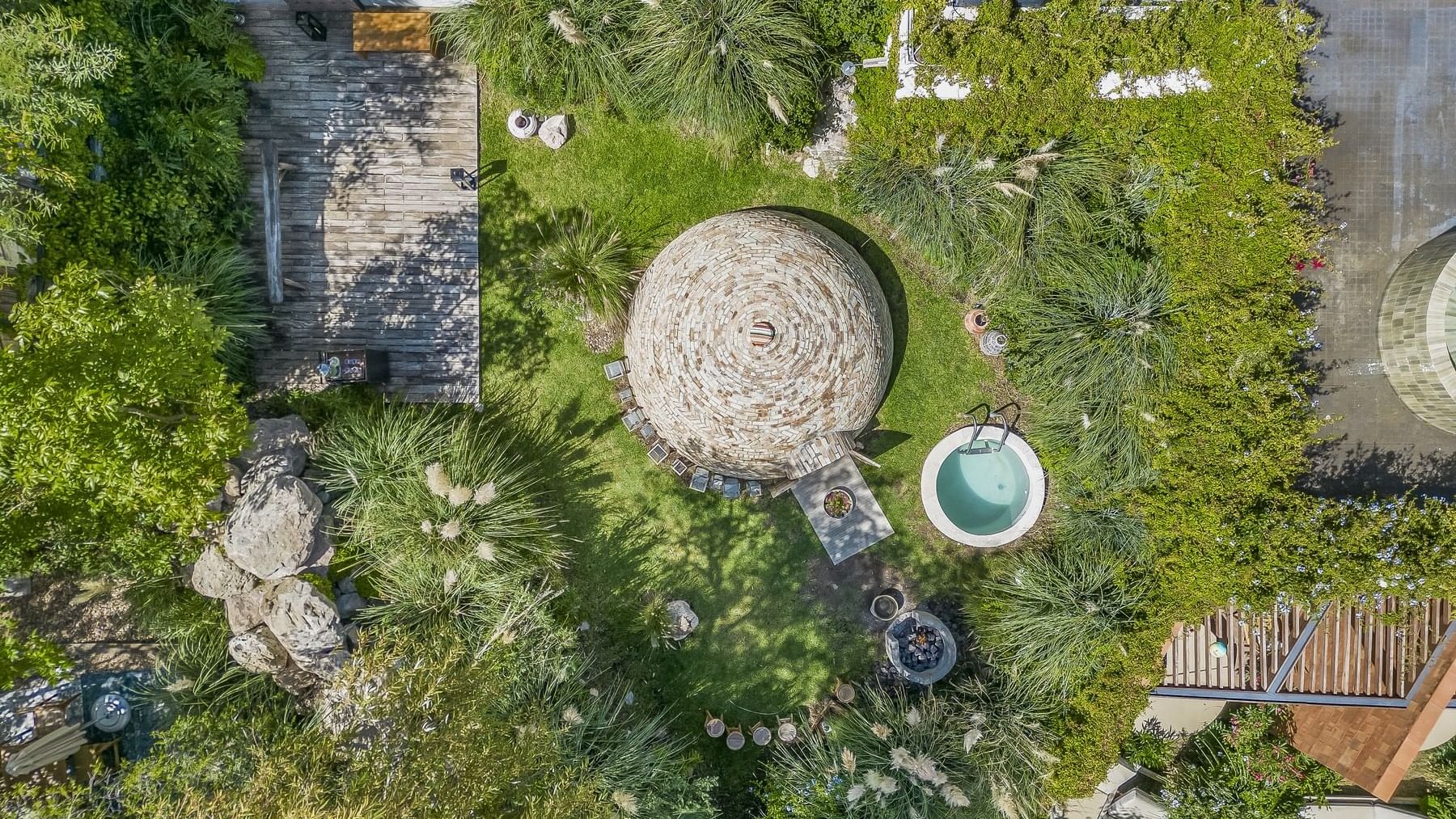 Aerial view of the garden, mini pool & igloo at Live Aqua San Miguel de Allende