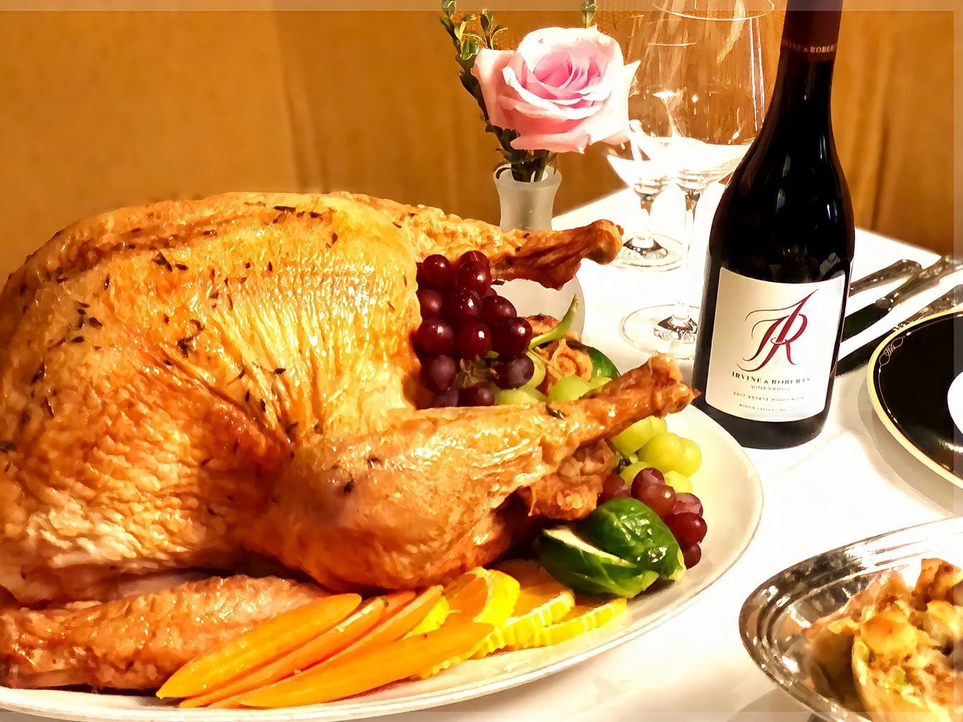 Turkey Dinner and wine