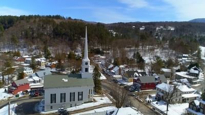Aerial view of Stowe City near Topnotch Stowe Resort