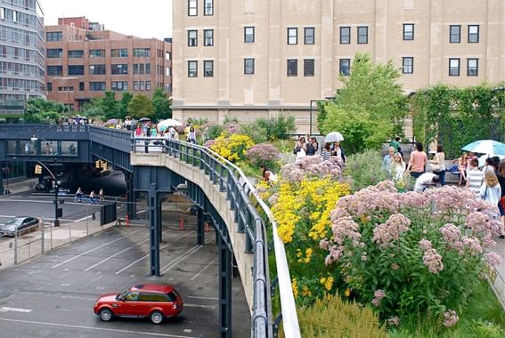 A car parked in High Line Park near Dream Downtown New York