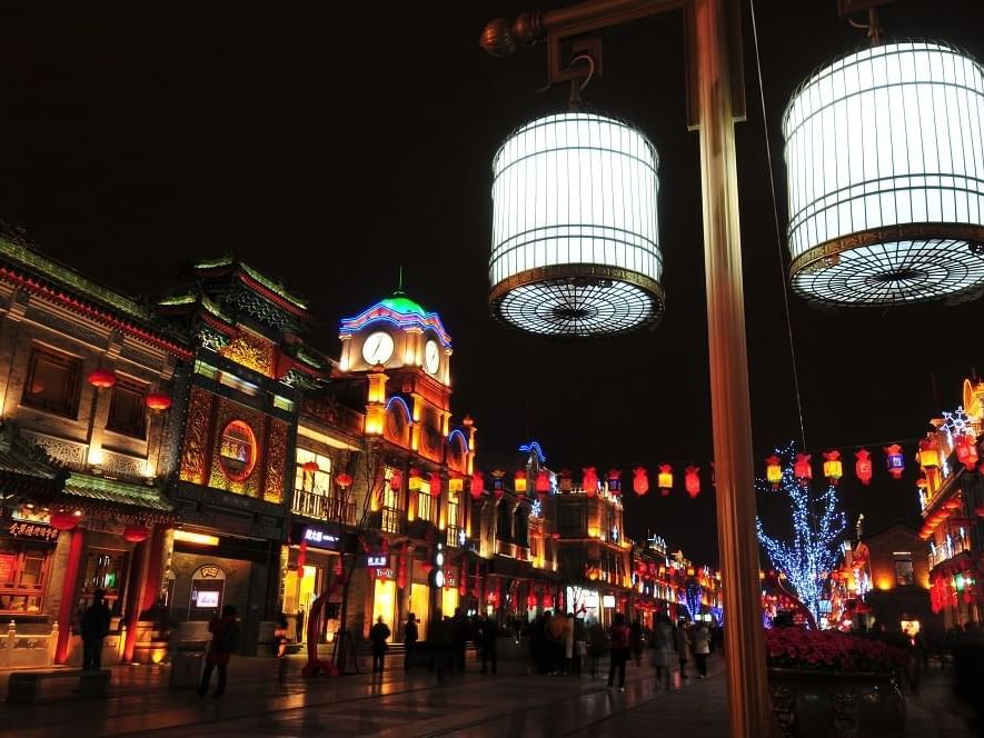 View of Qianmen Street near Hotel Éclat Beijing at Night