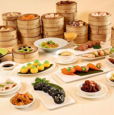 Colorful array of food in bamboo baskets at Hanoi Daewoo Hotel