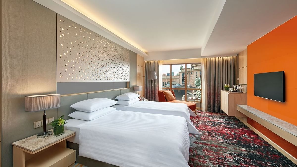 TV & work desk by the twin beds in Family Room at Sunway Lagoon