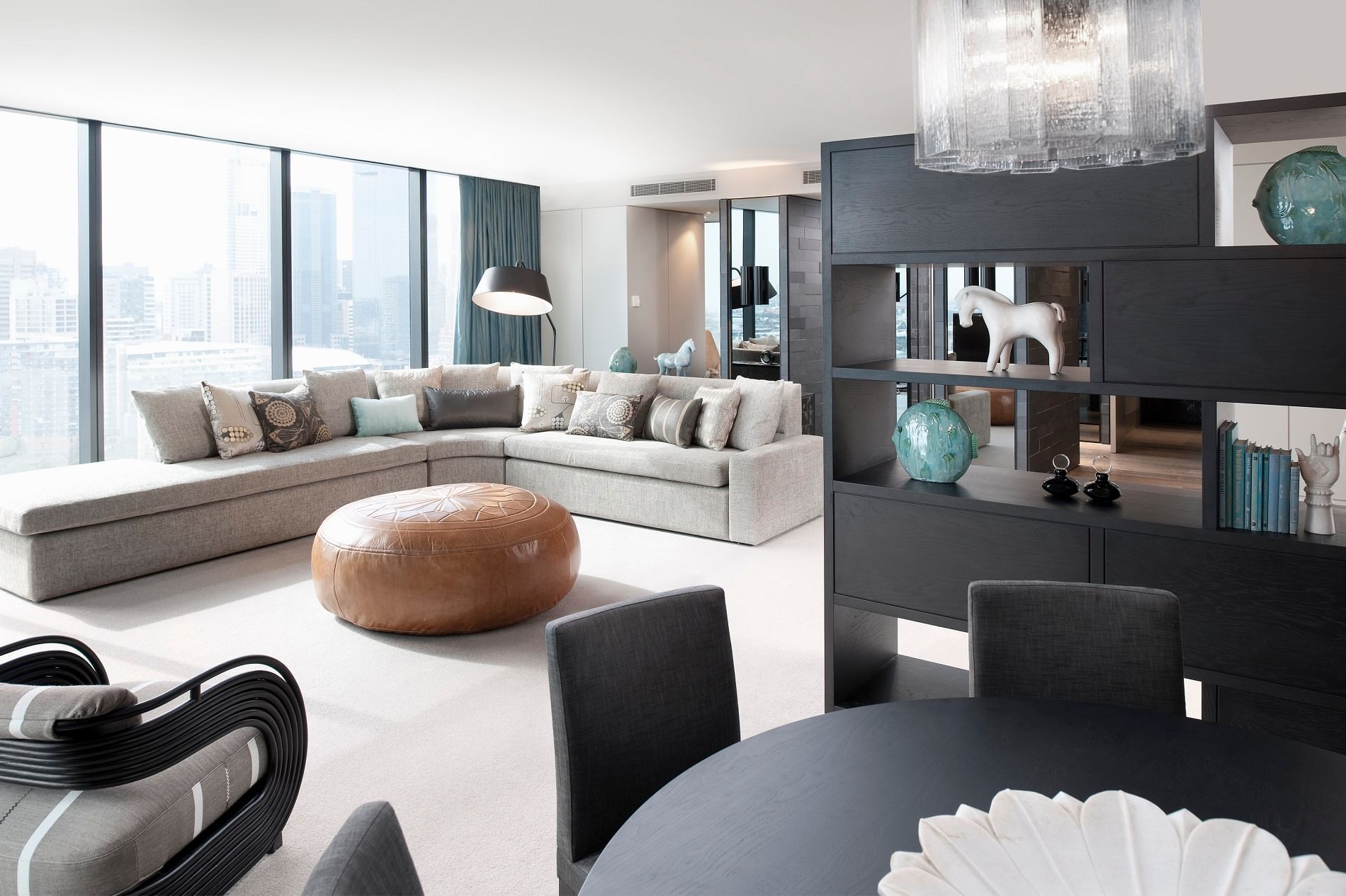 The Apartment living room with sofa at Crown Hotel Melbourne