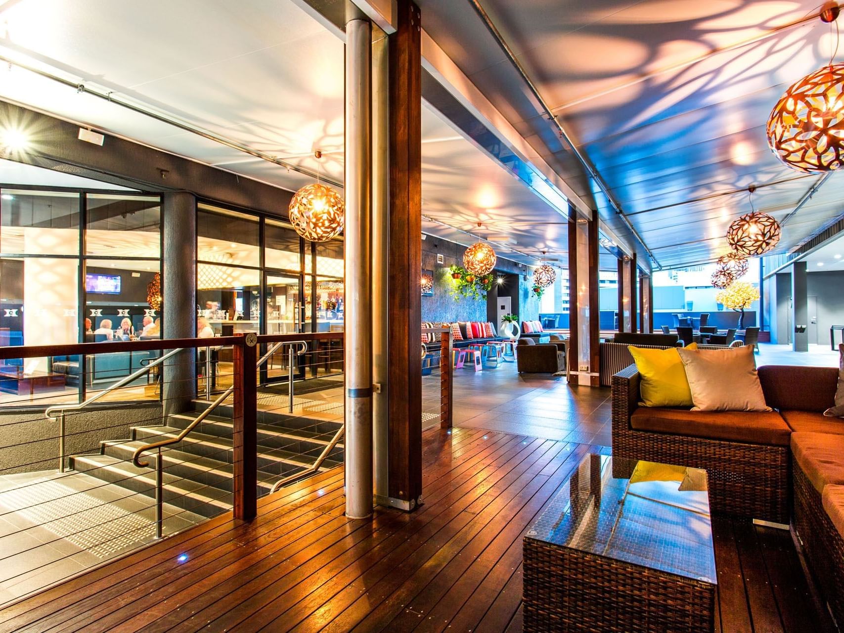 Lounge area in Frescos Courtyard at Grand Chancellor Brisbane