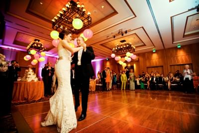 Bride & Groom having their first dance at Stein Eriksen Lodge
