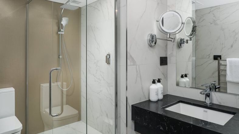 Bathroom with shower in Classic Room at Pullman Melbourne CBD
