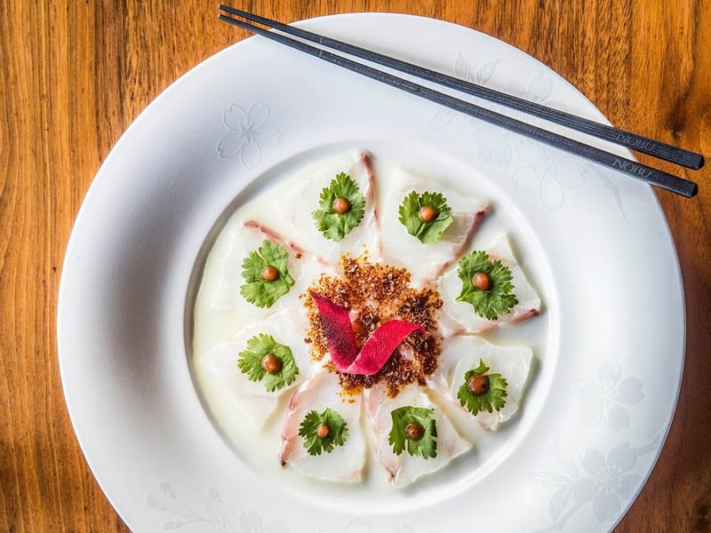 Close-up of served dish in Nobu restaurant at Crown Hotel Perth