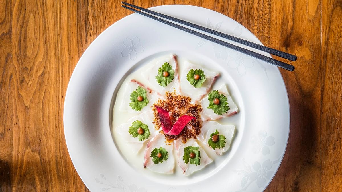Served dish in Nobu restaurant at Crown Towers Sydney