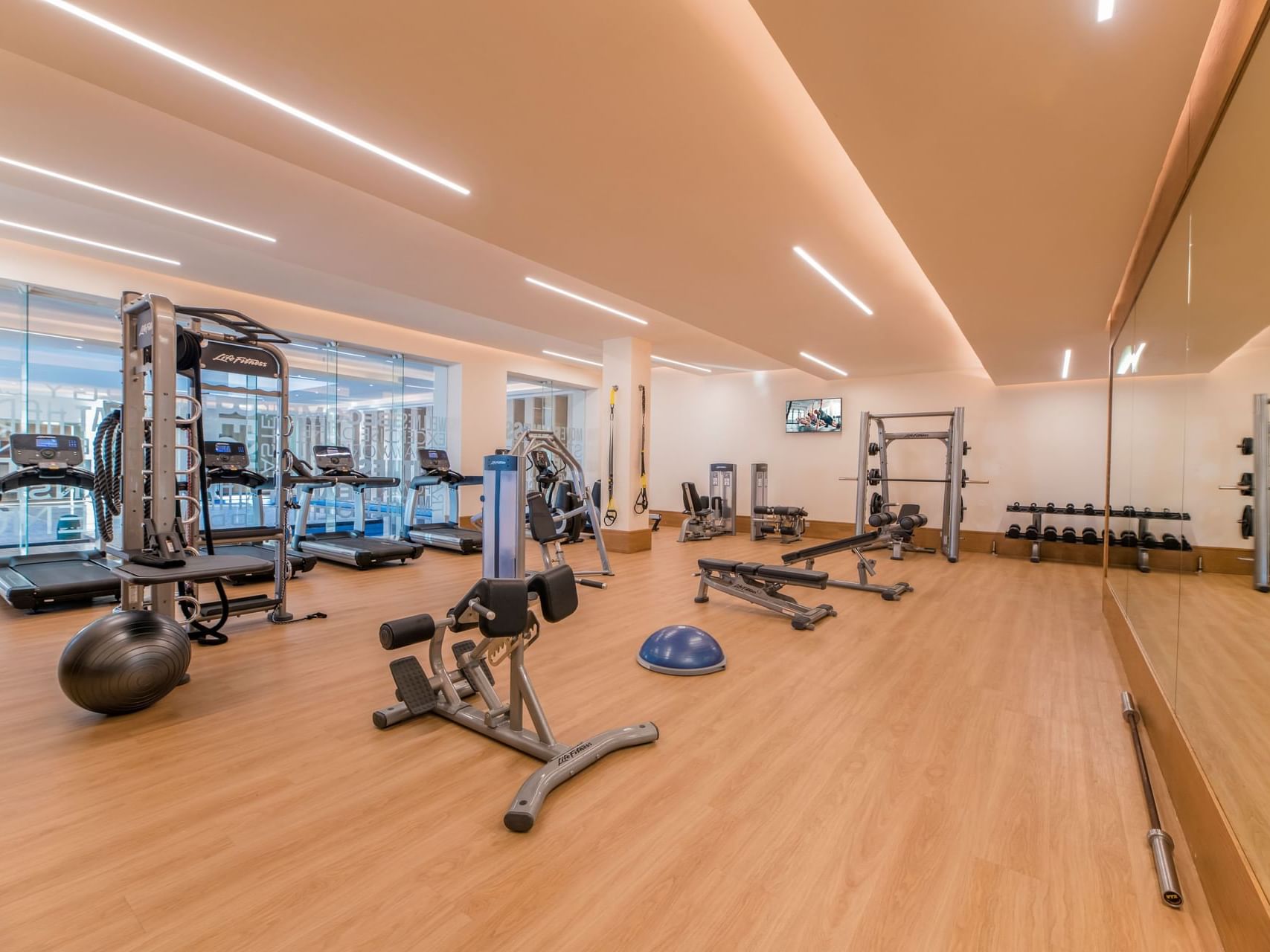 Interior of fully equipped gymnasium at Haven Riviera Cancun