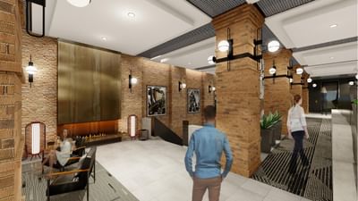 Illustration of people in Lobby lounge area at Hotel Moco