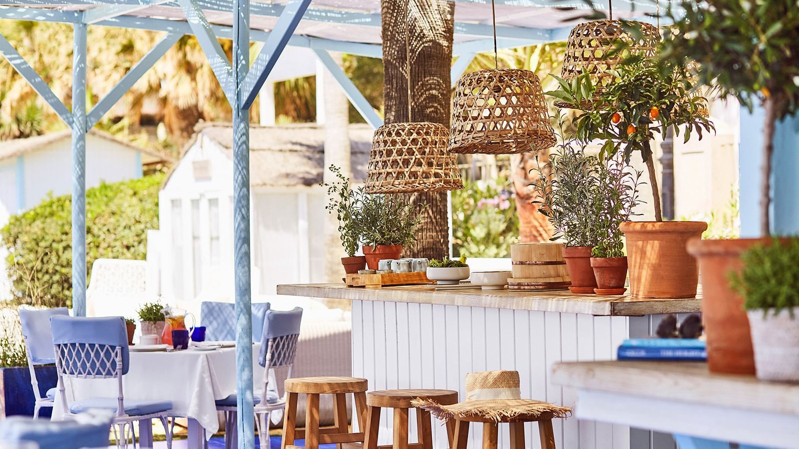 Outdoor Dining area in MC Beach at Marbella Club Hotel