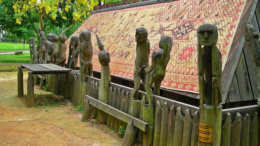 Wooden carvings in Vietnam Museum of Ethnology near Sunway Hotel Hanoi