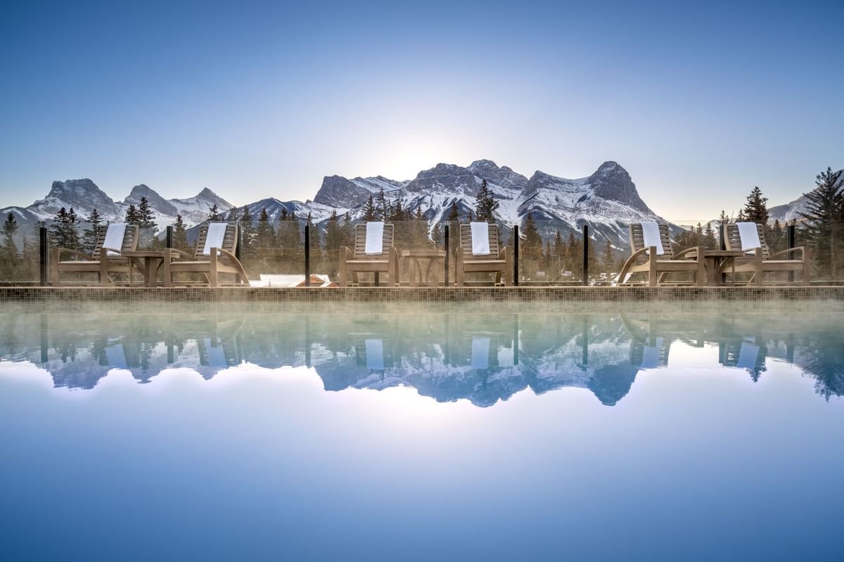 Rooftop heated pool with panoramic Canadian Rockies views