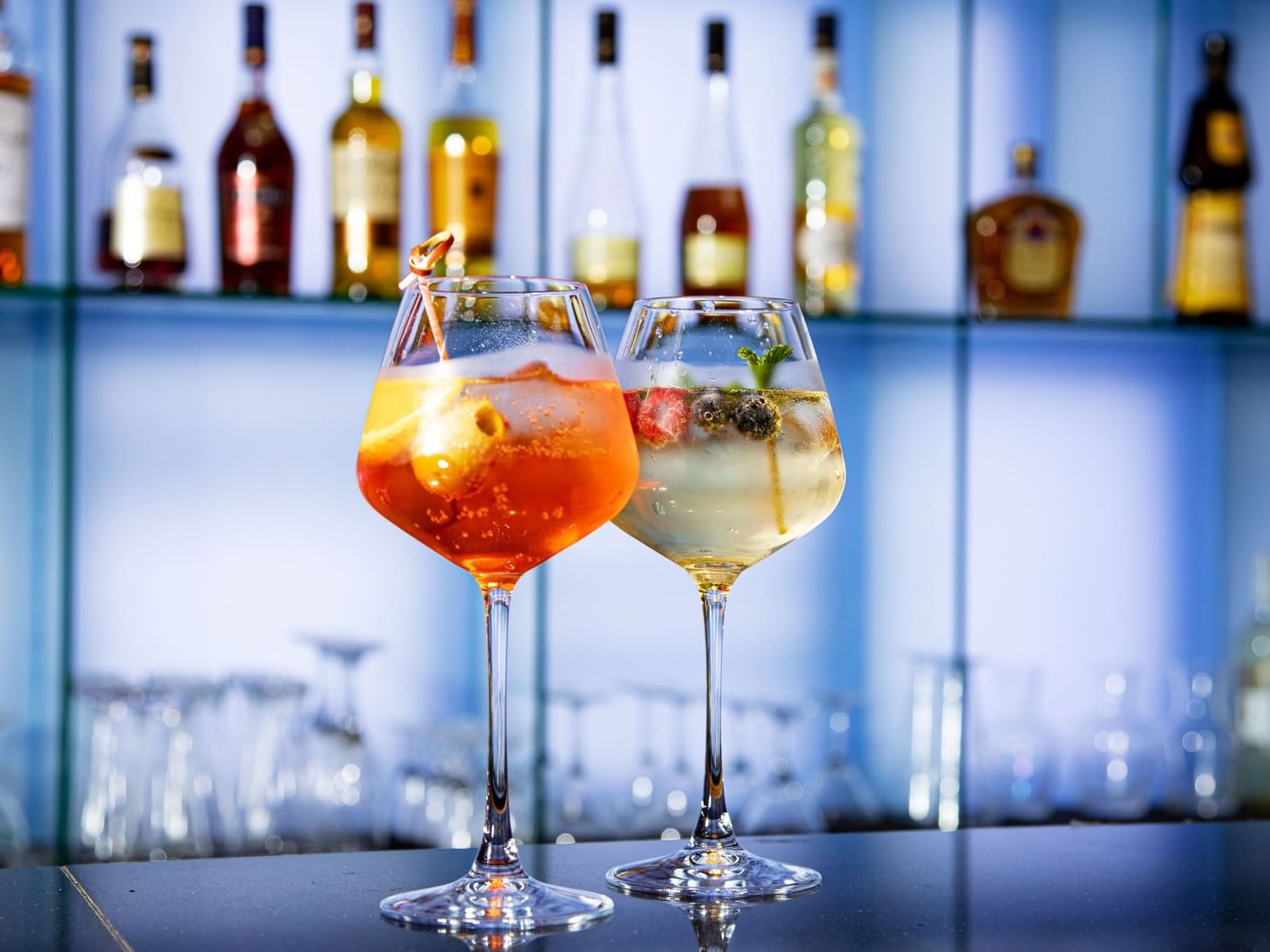 Close-up of cocktails served on the Bar counter at Park Hotel Hong Kong during Happy Hour