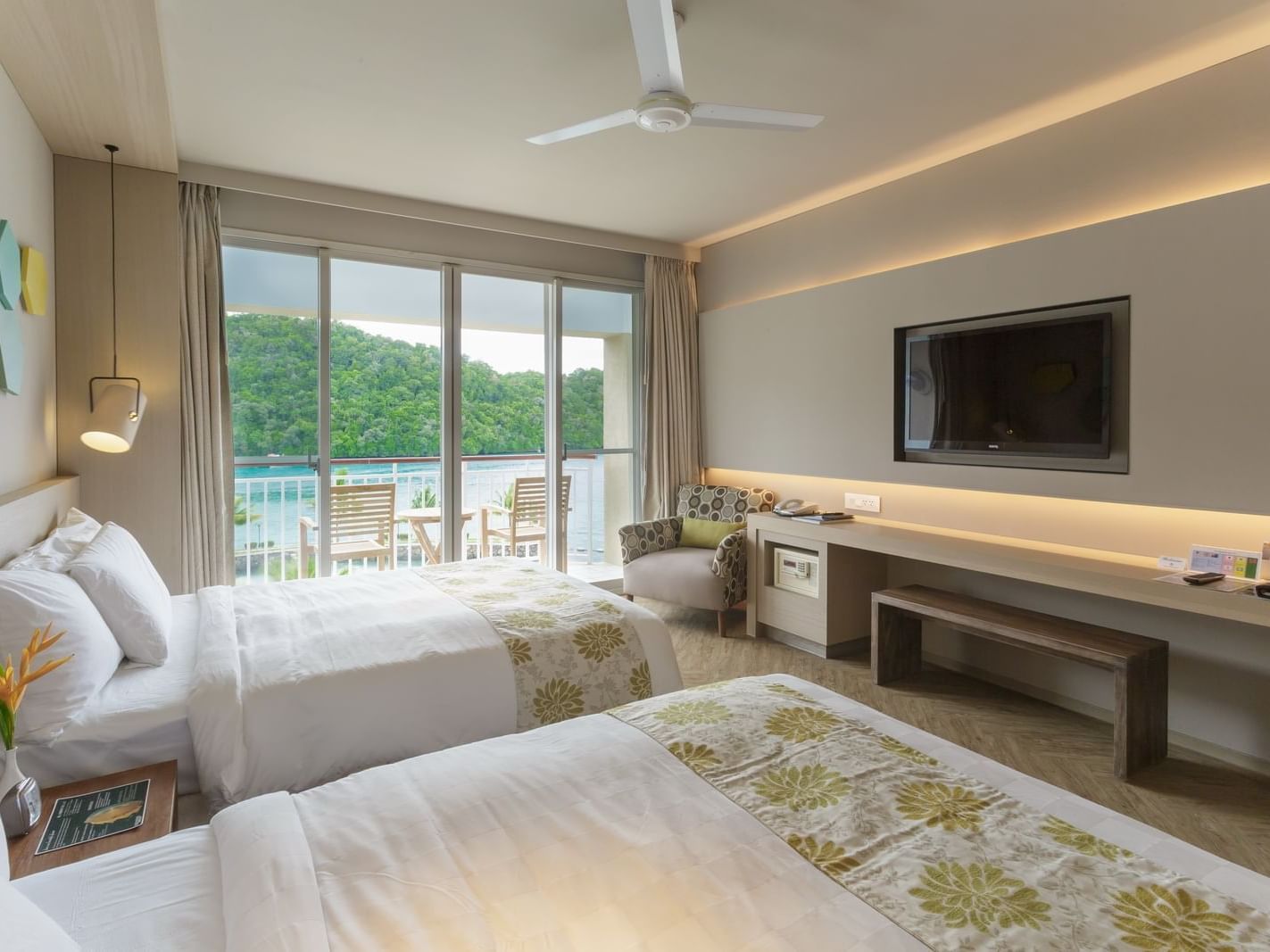 Interior of Deluxe Ocean View bedroom at Palau Royal Resort