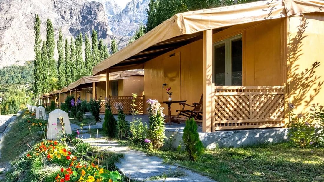 Exterior view of the tent rooms at Hunza Serena Inn