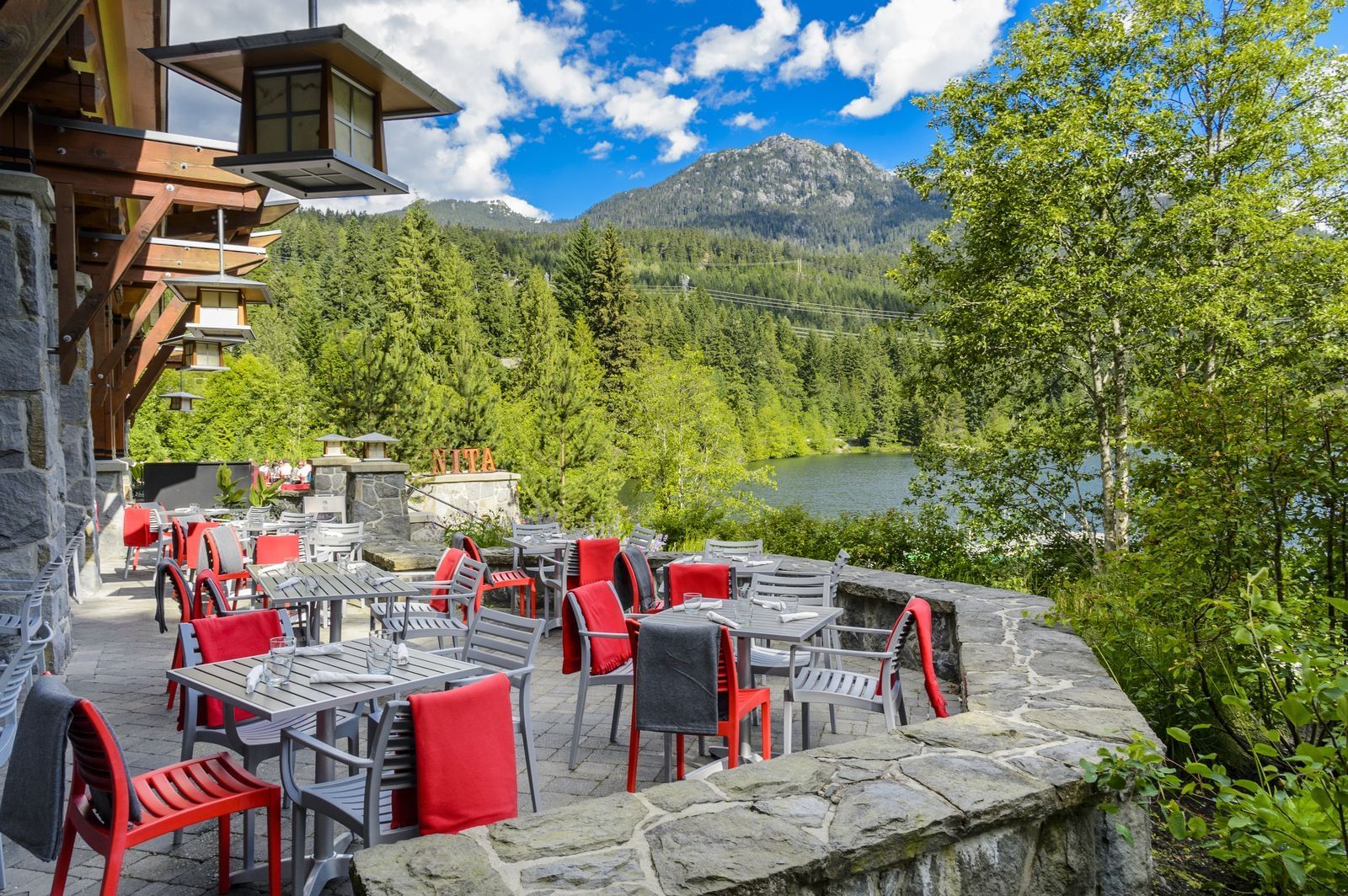Dining & lounging area with a mountain view, Nita Lake Lodge