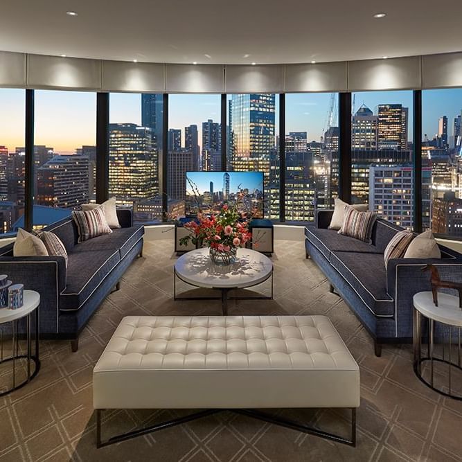 Living room in Tower Suite Room at Crown Hotel Melbourne