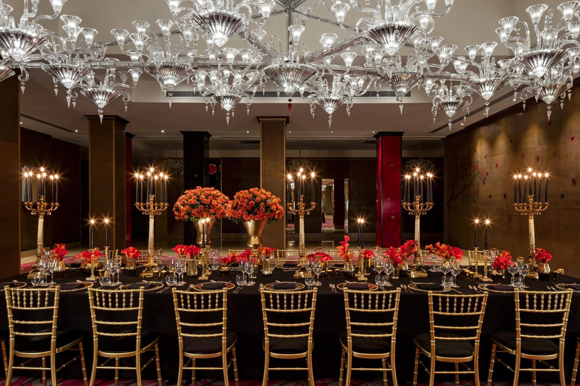 Table setup in Crystal dining room at The May Fair Hotel London