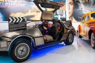 Back to the Future's DeLorean time machine in the Cars Of The Stars area of the Orlando Auto Museum.