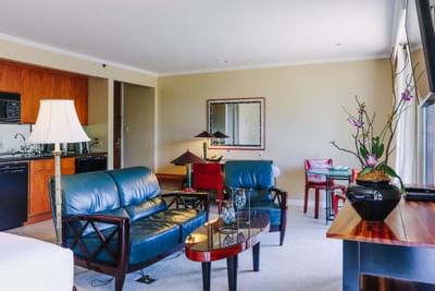 Sofa's in Executive Suite Livingroom at Dinah's Garden Hotel