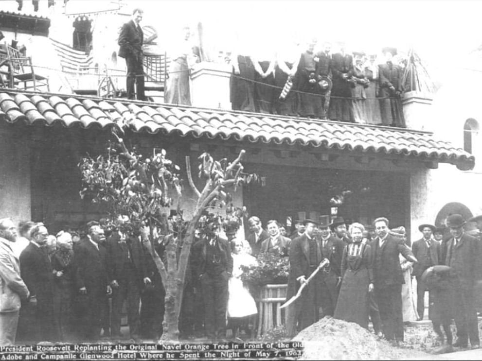 Vintage image of group of people at Mission Inn Riverside