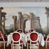 An arranged dining table in Vanitas restaurant, Palazzo Versace