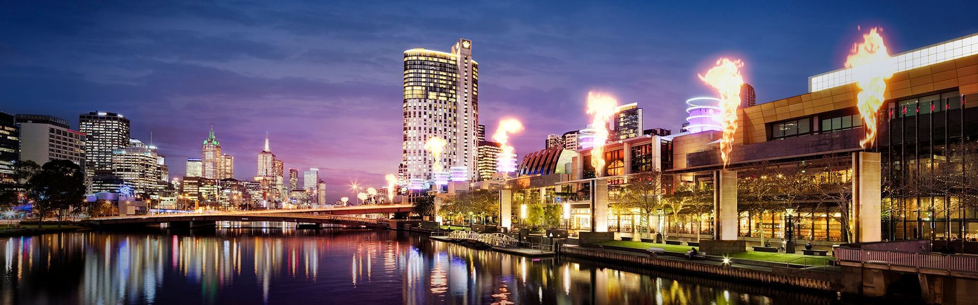 City night view near Crown Towers Melbourne Hotel