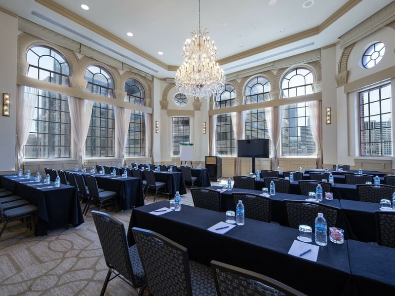 Rows of tables arranged in Huron meeting room at Warwick Allerton - Chicago