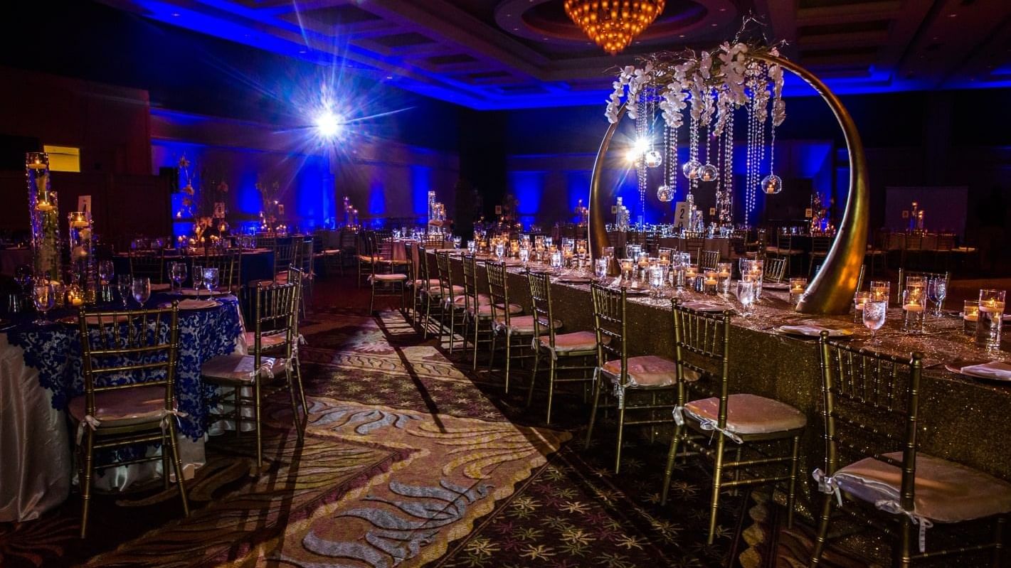 Wedding venue illuminated by blue lighting at The Diplomat Resort