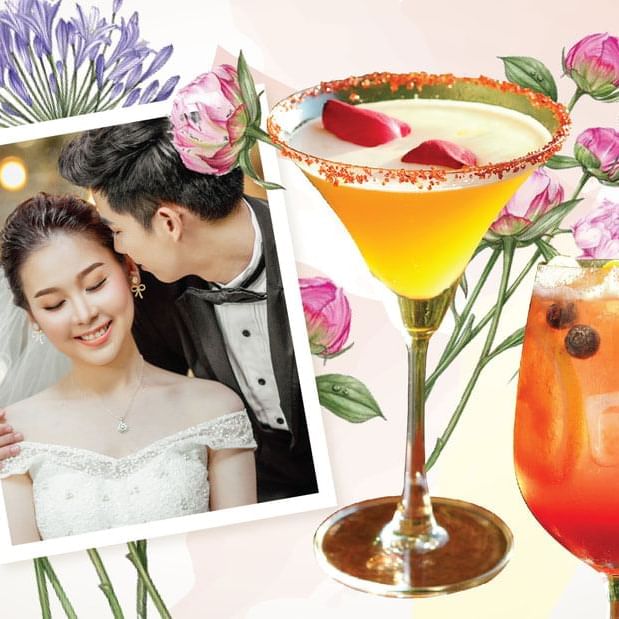 Poster with couple photo, flowers & juices at Amara Hotels