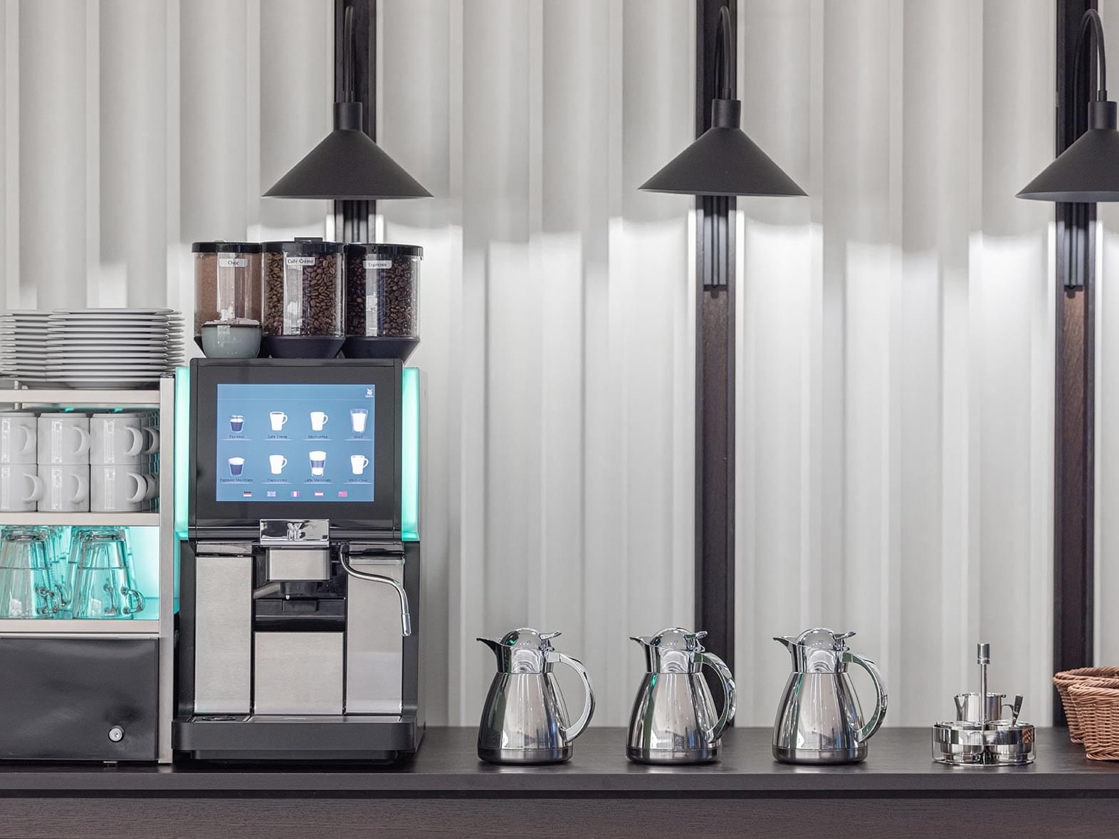 Modern coffee station in Breakfast Restaurant at Titanic Comfort Kurfürstendamm