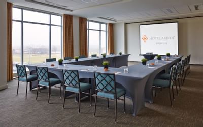 a large u shaped conference table
