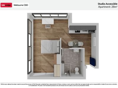 UL Melbourne CBD Studio Accessible Apartment - Floorplan