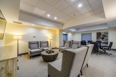 Lounge area & boardroom set-up in Executive Boardroom Two at St. Louis Airport Hotel