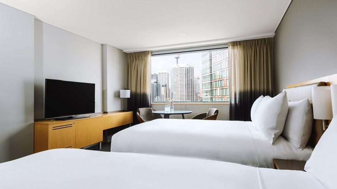 Room with two beds from left in Novotel Darling Harbour

