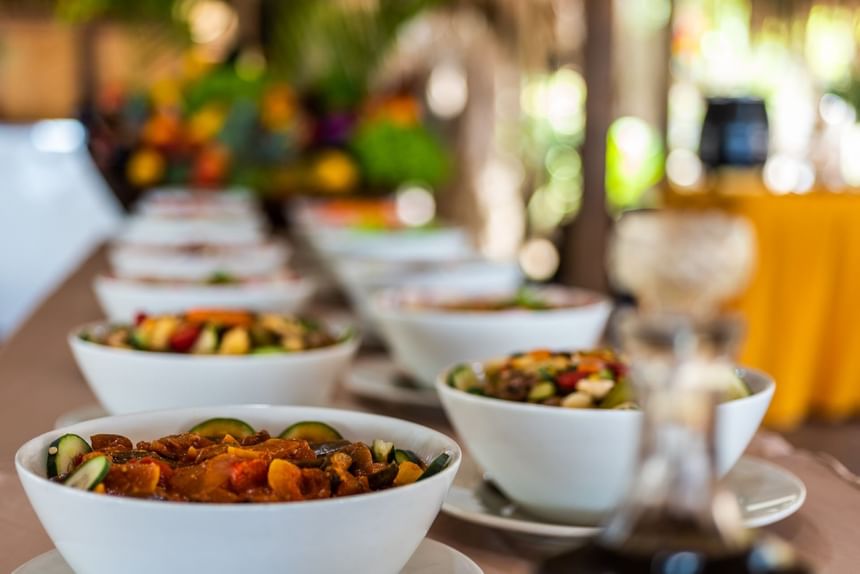 Close-up of a lunch buffet in an outdoor dining area at Hotel Isla Del Encanto