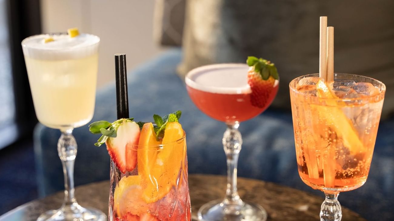 Cocktails served on a marble table in Cuvée at Sofitel Brisbane Central