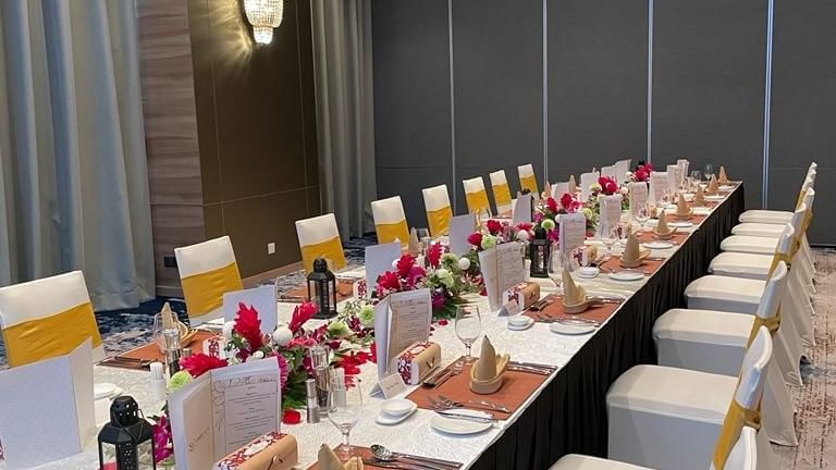 Elegant long table decorated with flowers at Sunway Hotel Big Box