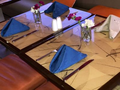 Dining table set-up in Aromas Café at Pegasus Hotel Guyana