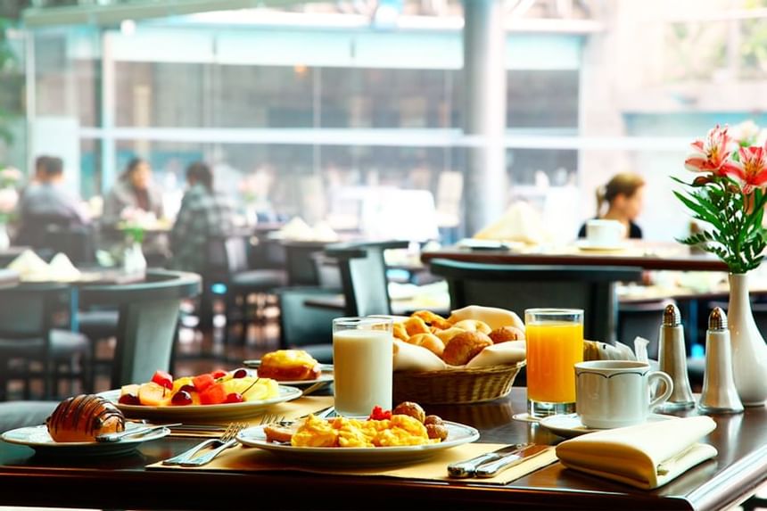 Breakfast table at Delphos Bistro in Delfines Hotel