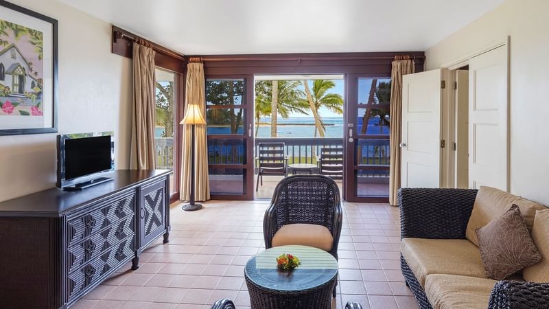 Lounge area with a balcony in Studio Villa at The Naviti Resort - Fiji