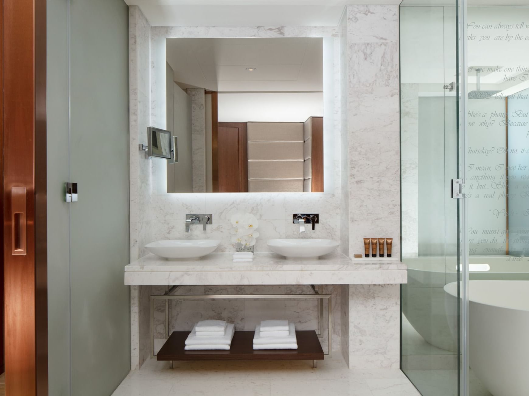 Vanity area in Scene Room bathroom at Paramount Hotel Dubai
