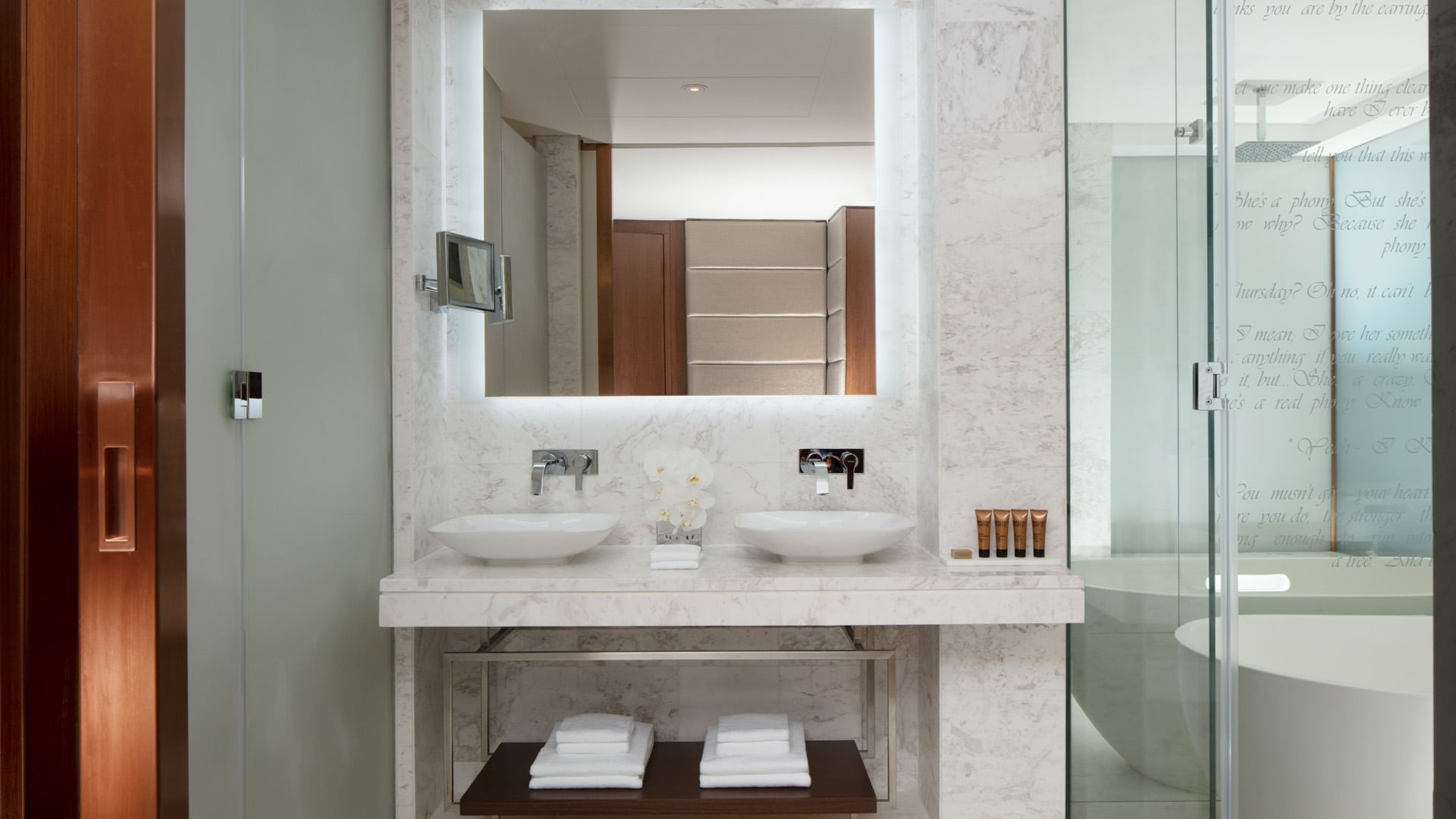 Vanity area in Scene Room bathroom at Paramount Hotel Dubai