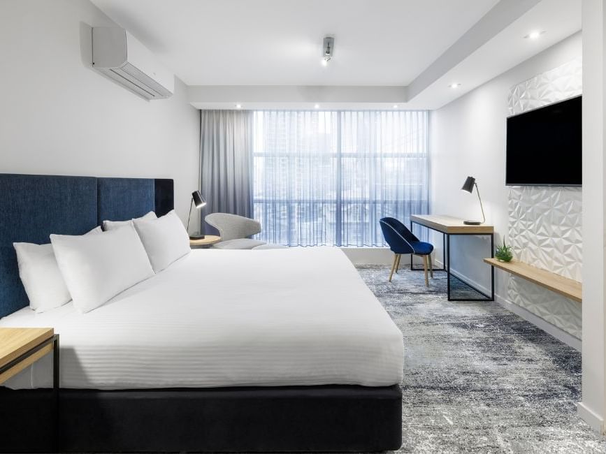 Bed & furniture in Studio King at Brady Apartment Hotel Flinders Street