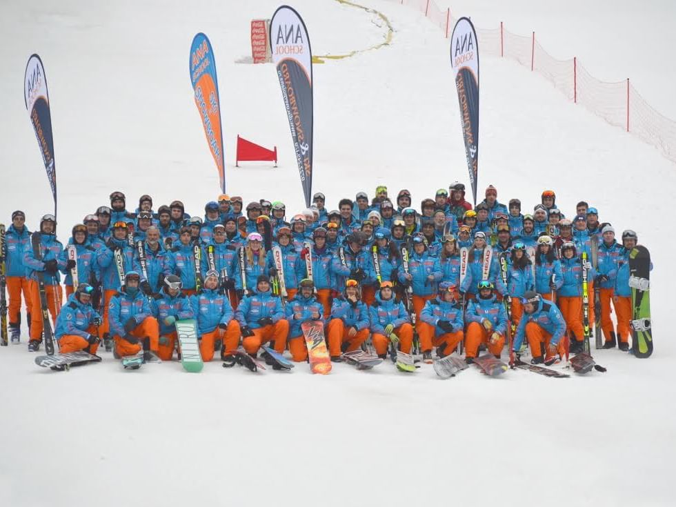 Skiers in Ana Ski & Snowboard School near Ana Hotels