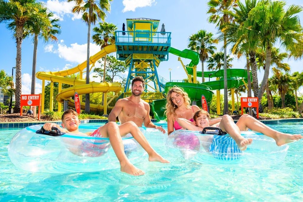 Family By the Water Park Slides