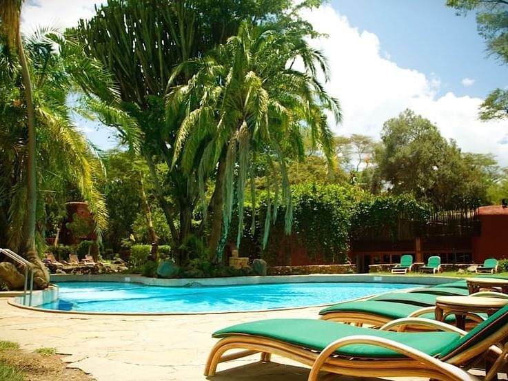 Sunbeds by the pool at Amboseli Serena Safari Lodge